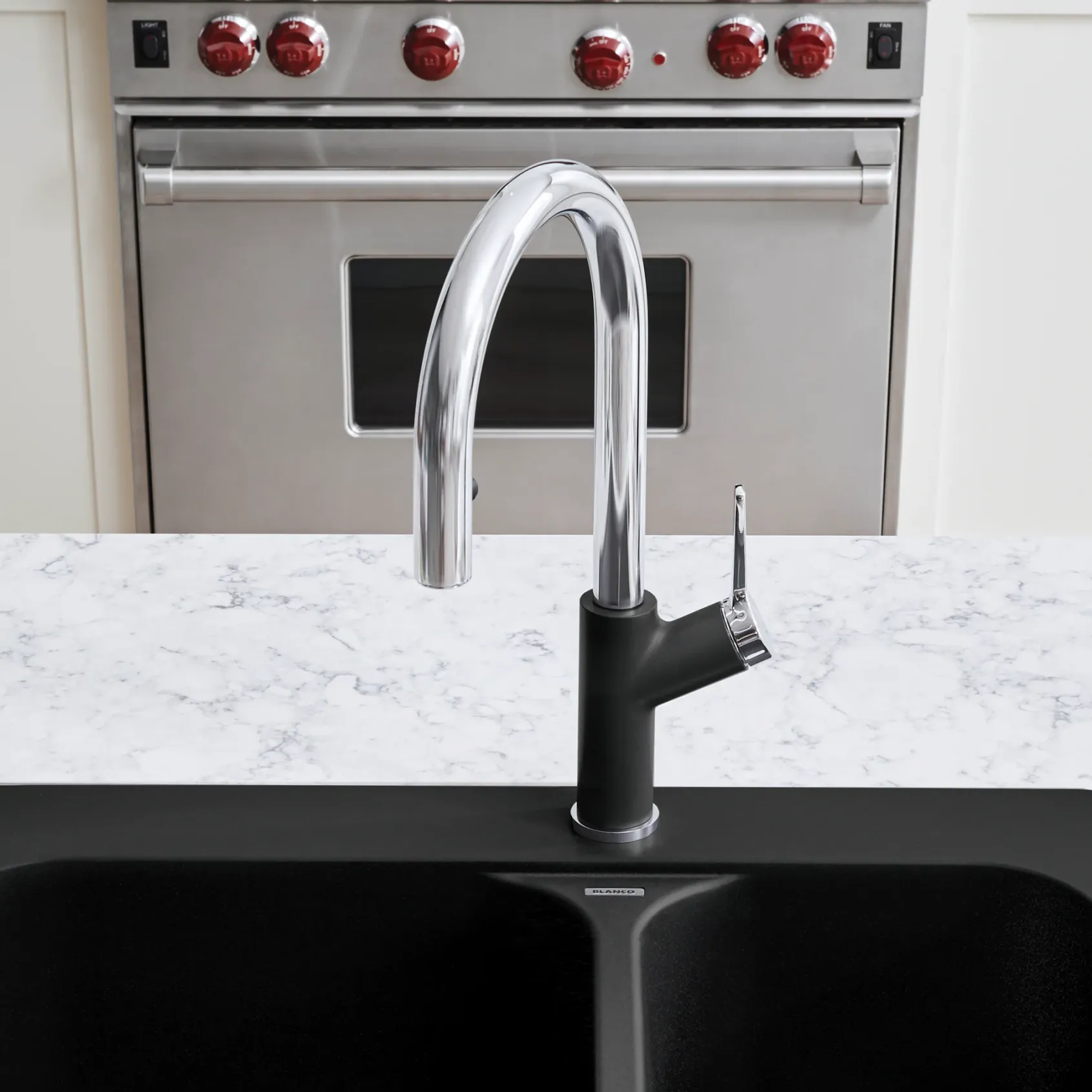 Blanco Urbena 1.5 GPM Brass Kitchen Faucet, Pull-Down, Anthracite/Chrome, 526392