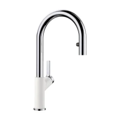Blanco Urbena 1.5 GPM Brass Kitchen Faucet, Pull-Down, White/Chrome, 526391