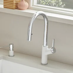 Blanco Urbena 1.5 GPM Brass Kitchen Faucet, Pull-Down, White/Chrome, 526391