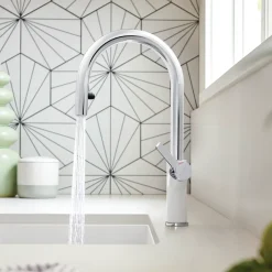 Blanco Urbena 1.5 GPM Brass Kitchen Faucet, Pull-Down, White/Chrome, 526391