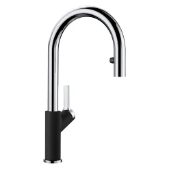 Blanco Urbena 1.5 GPM Brass Kitchen Faucet, Pull-Down, Coal Black/Chrome, 526398