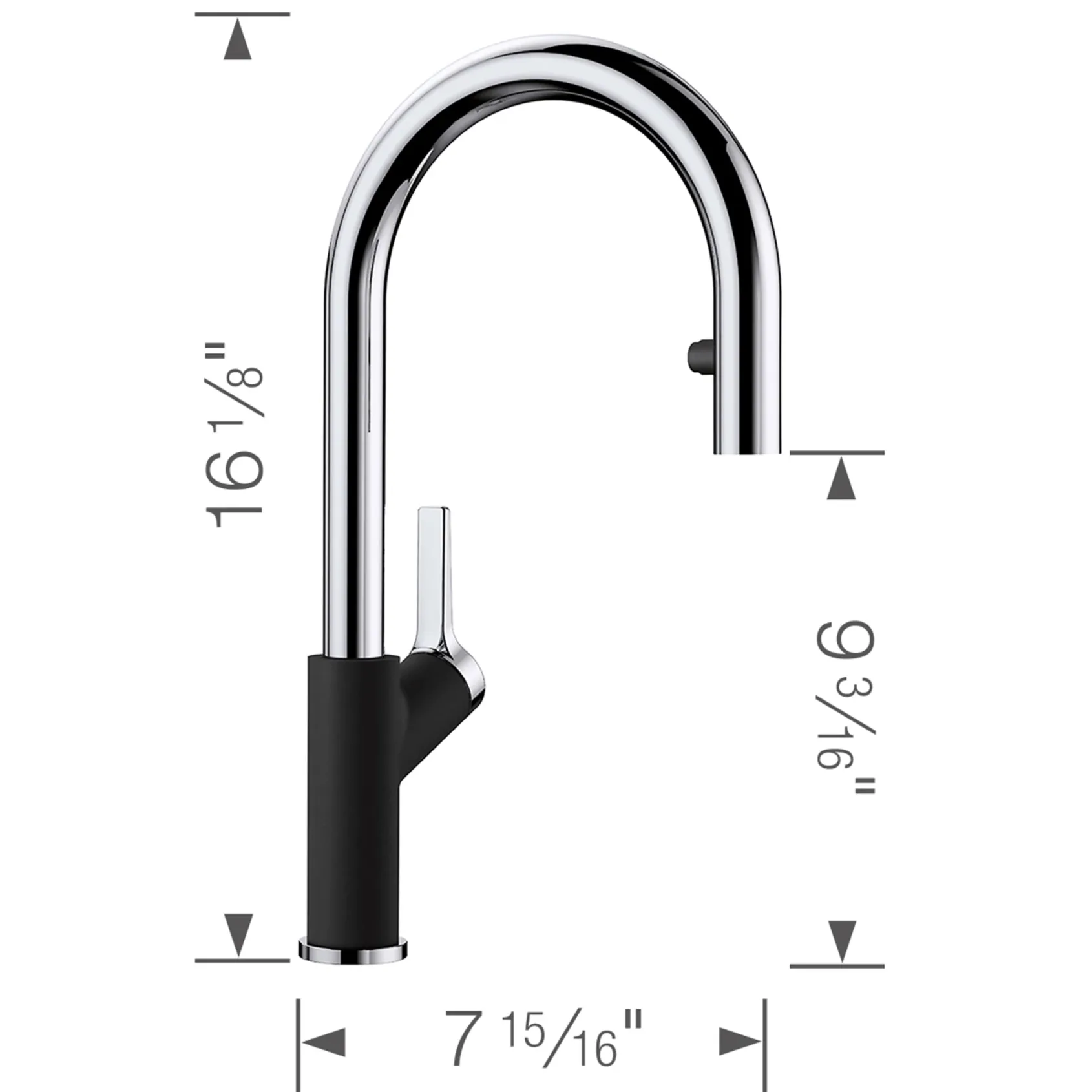 Blanco Urbena 1.5 GPM Brass Kitchen Faucet, Pull-Down, Coal Black/Chrome, 526398