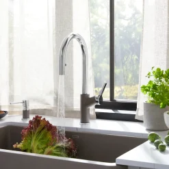 Blanco Urbena Pull-Down Dual-Spray Kitchen Faucet, Chrome/Volcano Gray, 1.5 GPM, Brass, 526933