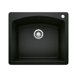 Blanco Diamond 25" Dual Mount Granite Composite Kitchen Sink, Silgranit, Coal Black, 442905