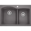 Blanco Diamond 33" Dual Mount Granite Composite Kitchen Sink, Silgranit, 60/40 Double Bowl, Cinder, 441465