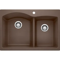 Blanco Diamond 33" Dual Mount Granite Composite Kitchen Sink, Silgranit, 60/40 Double Bowl, Cafe, 440213