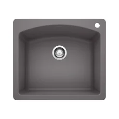 Blanco Diamond 25" Dual Mount Granite Composite Kitchen Sink, Silgranit, Cinder, 441463