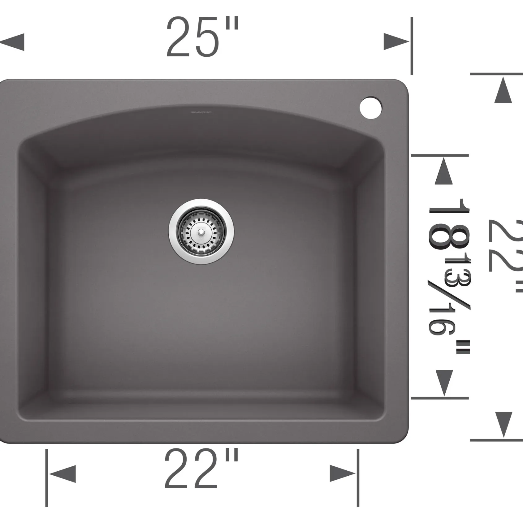 Blanco Diamond 25" Dual Mount Granite Composite Kitchen Sink, Silgranit, Cinder, 441463