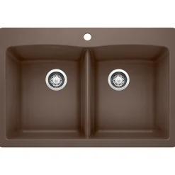 Blanco Diamond 33" Dual Mount Granite Composite Kitchen Sink, Silgranit, 50/50 Double Bowl, Cafe, 440218