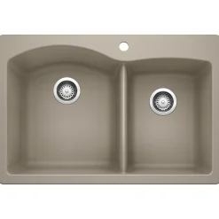 Blanco Diamond 33" Dual Mount Granite Composite Kitchen Sink, Silgranit, 60/40 Double Bowl, Truffle, 441283
