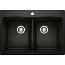 Blanco Diamond 33" Dual Mount Granite Composite Kitchen Sink, Silgranit, 50/50 Double Bowl, Coal Black, 442912