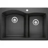 Blanco Diamond 33" Dual Mount Granite Composite Kitchen Sink, Silgranit, 60/40 Double Bowl, Anthracite, 440215