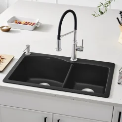 Blanco Diamond 33" Dual Mount Granite Composite Kitchen Sink, Silgranit, 60/40 Double Bowl, Anthracite, 440215