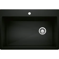 Blanco Diamond 34" Dual Mount Granite Composite Kitchen Sink, Silgranit, Coal Black, 442917