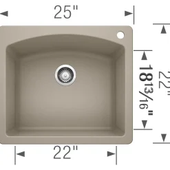 Blanco Diamond 25" Dual Mount Granite Composite Kitchen Sink, Silgranit, Truffle, 441280