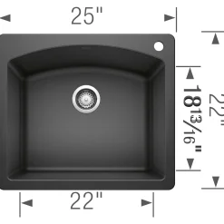Blanco Diamond 25" Dual Mount Granite Composite Kitchen Sink, Silgranit, Anthracite, 440210
