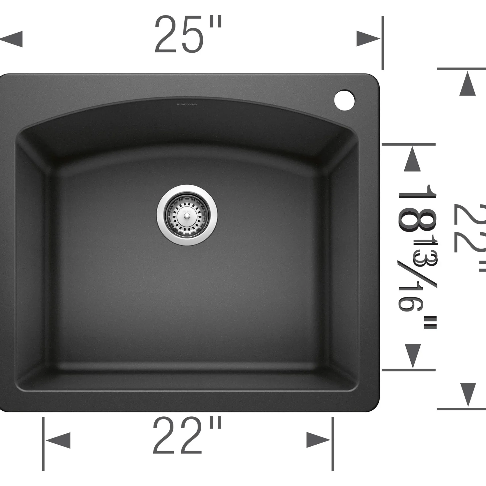 Blanco Diamond 25" Dual Mount Granite Composite Kitchen Sink, Silgranit, Anthracite, 440210