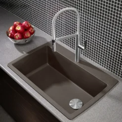 Blanco Diamond 34" Dual Mount Granite Composite Kitchen Sink, Silgranit, Cafe, 440192