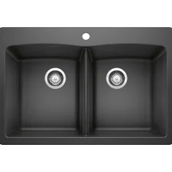 Blanco Diamond 33" Dual Mount Granite Composite Kitchen Sink, Silgranit, 50/50 Double Bowl, Anthracite, 440220