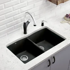 Blanco Diamond 33" Dual Mount Granite Composite Kitchen Sink, Silgranit, 50/50 Double Bowl, Anthracite, 440220