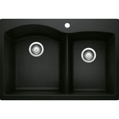 Blanco Diamond 33" Dual Mount Granite Composite Kitchen Sink, Silgranit, 60/40 Double Bowl, Coal Black, 442908