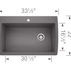 Blanco Diamond 34" Dual Mount Granite Composite Kitchen Sink, Silgranit, Cinder, 441467