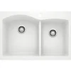 Blanco Diamond 33" Dual Mount Granite Composite Kitchen Sink, Silgranit, 60/40 Double Bowl, White, 440216
