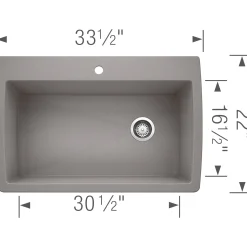 Blanco Diamond 34" Dual Mount Granite Composite Kitchen Sink, Silgranit, Metallic Gray, 440193