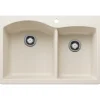 Blanco Diamond 33" Dual Mount Silgranit Kitchen Sink, 60/40 Double Bowl, Soft White, 1 Faucet Hole, 443063