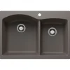 Blanco Diamond 33" Dual Mount Silgranit Kitchen Sink, 60/40 Double Bowl, Volcano Gray, 1 Faucet Hole, 443100