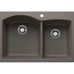 Blanco Diamond 33" Dual Mount Silgranit Kitchen Sink, 60/40 Double Bowl, Volcano Gray, 1 Faucet Hole, 443100