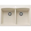 Blanco Diamond 33" Dual Mount Silgranit Kitchen Sink, 50/50 Double Bowl, Soft White, 1 Faucet Hole, 443067