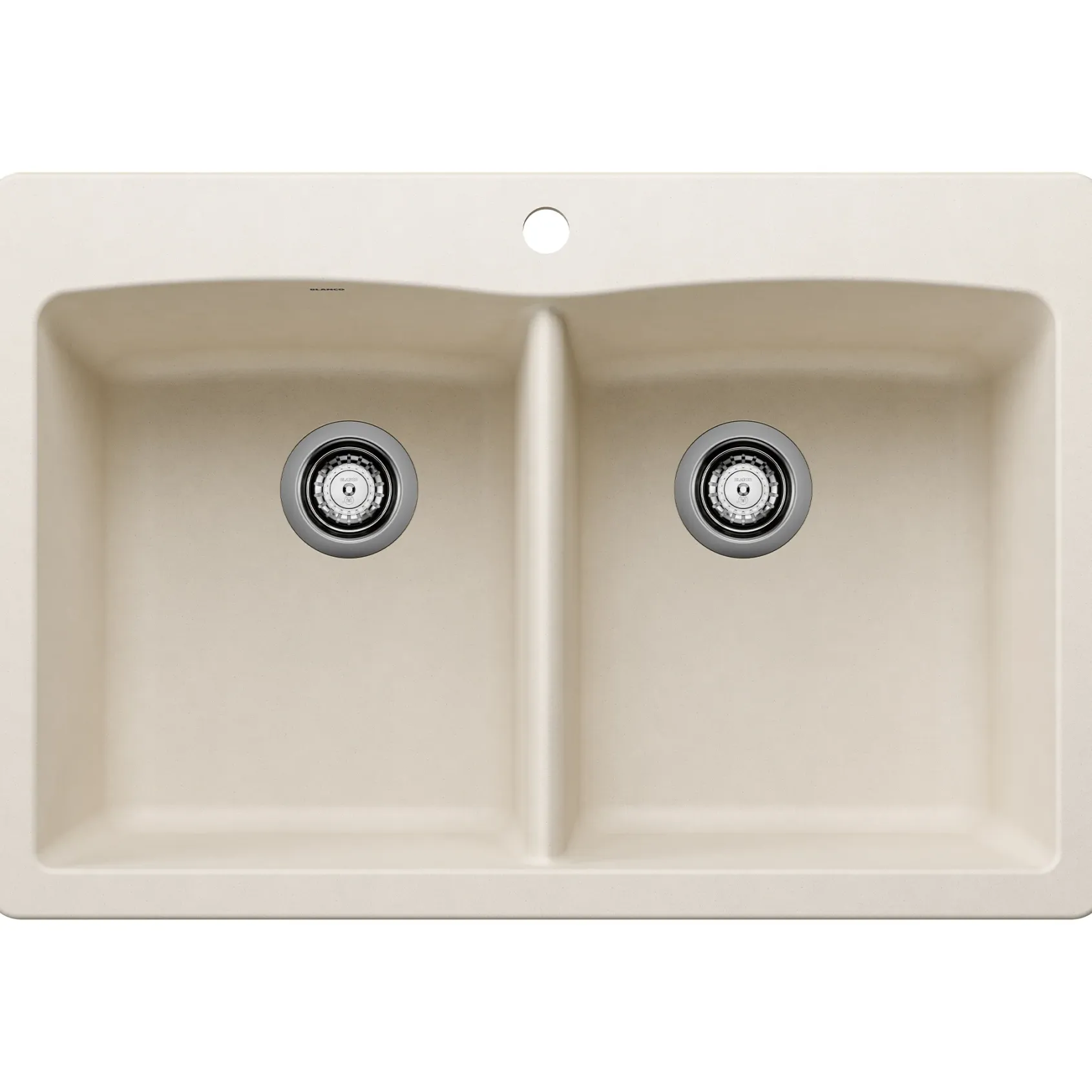 Blanco Diamond 33" Dual Mount Silgranit Kitchen Sink, 50/50 Double Bowl, Soft White, 1 Faucet Hole, 443067