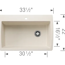 Blanco Diamond 34" Dual Mount Silgranit Kitchen Sink, Soft White, 1 Faucet Hole, 443072