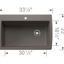 Blanco Diamond 34" Dual Mount Silgranit Kitchen Sink, Volcano Gray, 1 Faucet Hole, 443109