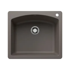 Blanco Diamond 25" Dual Mount Silgranit Kitchen Sink, Volcano Gray, 1 Faucet Hole, 443097