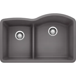 Blanco Diamond 32" Undermount Granite Composite Kitchen Sink, Silgranit, 40/60 Double Bowl, Cinder, 441600