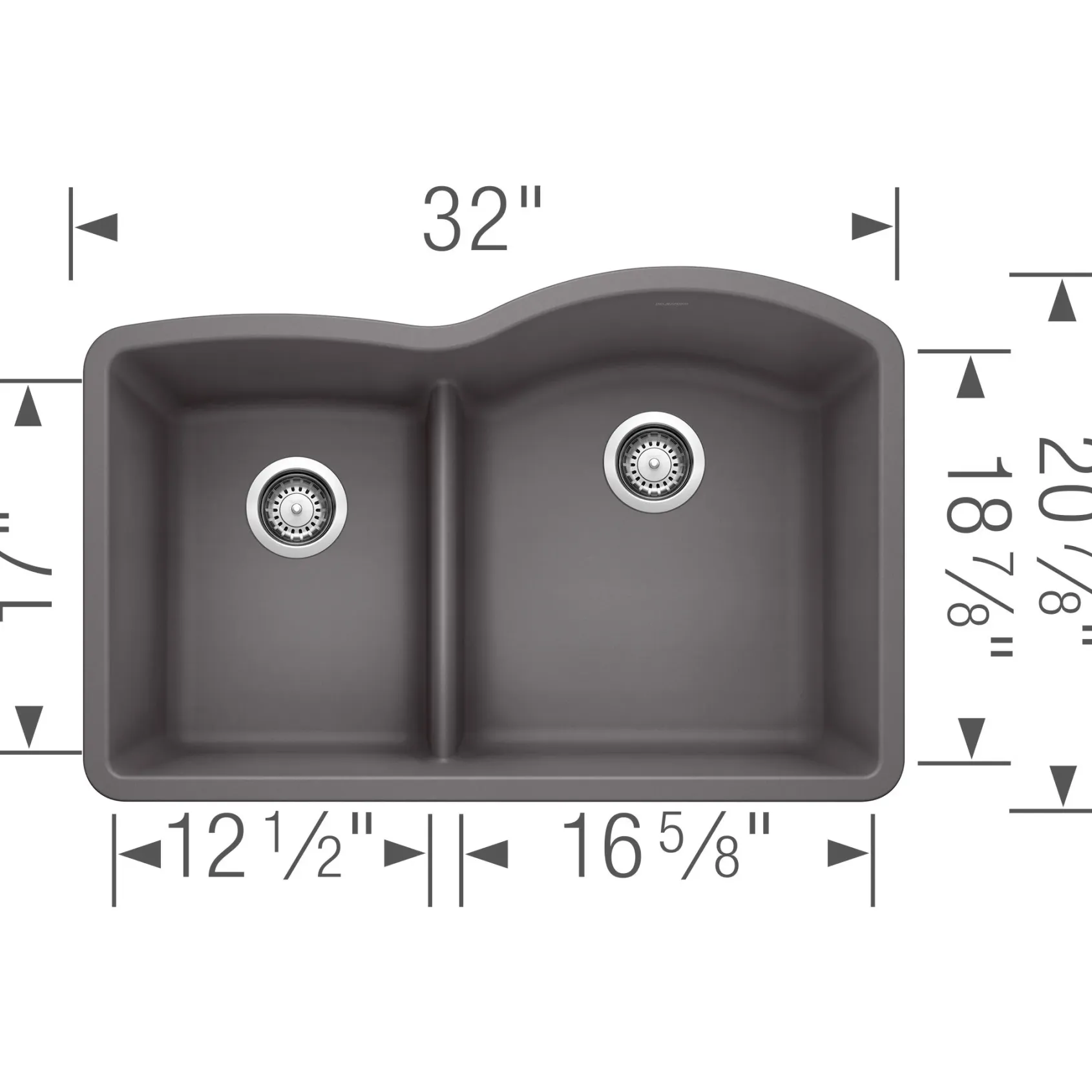 Blanco Diamond 32" Undermount Granite Composite Kitchen Sink, Silgranit, 40/60 Double Bowl, Cinder, 441600