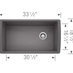 Blanco Diamond 34" Undermount Granite Composite Kitchen Sink, Silgranit, Cinder, 441764