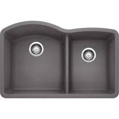 Blanco Diamond 32" Undermount Granite Composite Kitchen Sink, Silgranit, 60/40 Double Bowl, Cinder, 441469