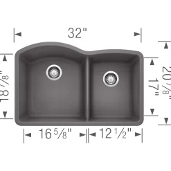 Blanco Diamond 32" Undermount Granite Composite Kitchen Sink, Silgranit, 60/40 Double Bowl, Cinder, 441469