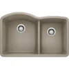 Blanco Diamond 32" Undermount Granite Composite Kitchen Sink, Silgranit, 60/40 Double Bowl, Truffle, 441284