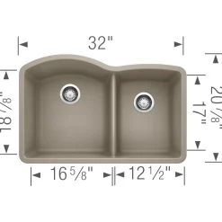 Blanco Diamond 32" Undermount Granite Composite Kitchen Sink, Silgranit, 60/40 Double Bowl, Truffle, 441284