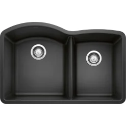 Blanco Diamond 32" Undermount Granite Composite Kitchen Sink, Silgranit, 60/40 Double Bowl, Anthracite, 440179