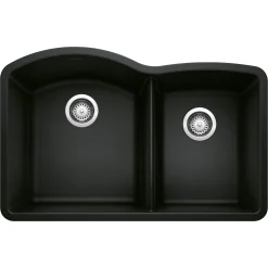 Blanco Diamond 32" Undermount Granite Composite Kitchen Sink, Silgranit, 60/40 Double Bowl, Coal Black, 442909