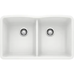 Blanco Diamond 32" Undermount Granite Composite Kitchen Sink, Silgranit, 50/50 Double Bowl, White, 440185