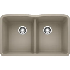 Blanco Diamond 32" Undermount Granite Composite Kitchen Sink, Silgranit, 50/50 Double Bowl, Truffle, 441286