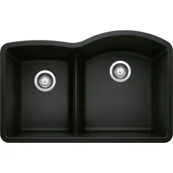 Blanco Diamond 32" Undermount Granite Composite Kitchen Sink, Silgranit, 40/60 Double Bowl, Coal Black, 442911