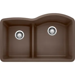 Blanco Diamond 32" Undermount Granite Composite Kitchen Sink, Silgranit, 40/60 Double Bowl, Cafe, 441609