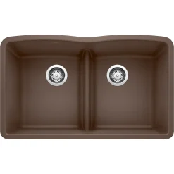 Blanco Diamond 32" Undermount Granite Composite Kitchen Sink, Silgranit, 50/50 Double Bowl, Cafe, 442078